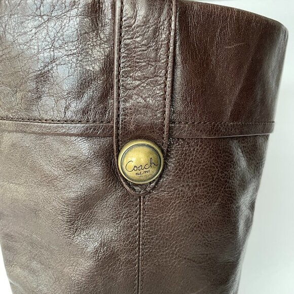 Coach Fayth Whiskey Leather Pull On Round Toe Knee High Riding Boots Brown 9 - Picture 7 of 12